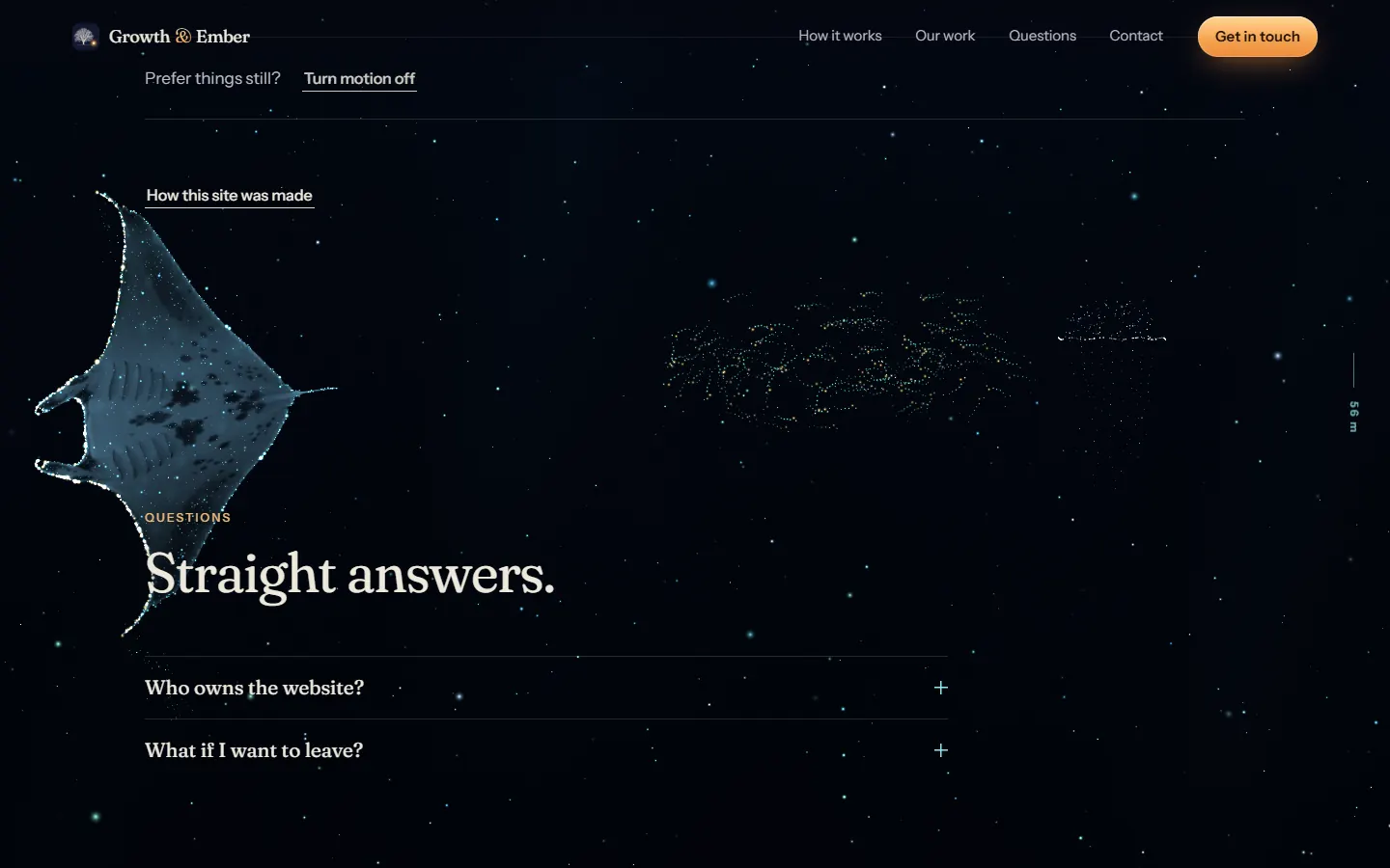The underground sea: a manta gliding behind the words, a shoal of small glowing fish, a jellyfish and drifting plankton.